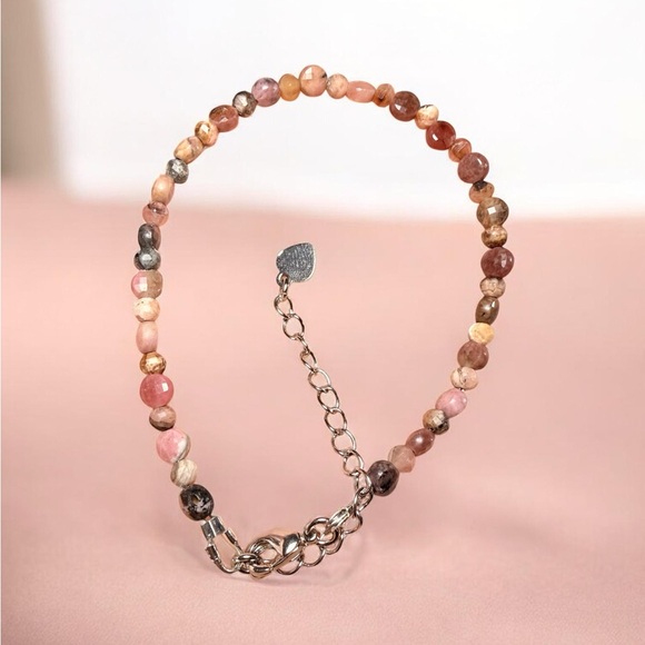 Jewelry - Rhodonite & Rhodochrosite 4mm Adjustable Bracelet | Stainless Steel Extender